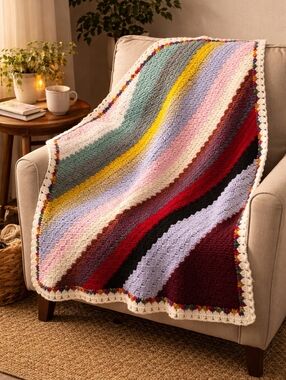 Vintage Handmade Corner 2 Corner Square Afghan Crochet Cottagecore Throw Blanket